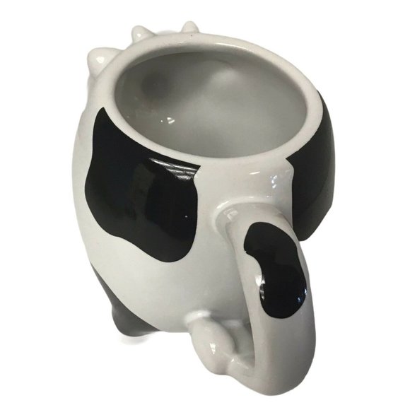 Vintage Black & White Cow Handle Coffee Mug Cup Black White Stoneware Size: 7" - Picture 5 of 5